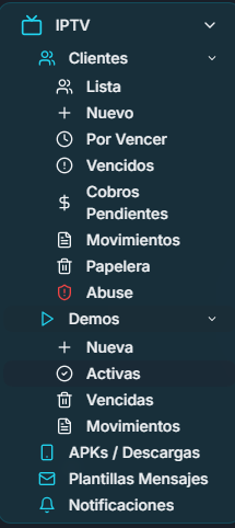 Opción Activas del menú Demos