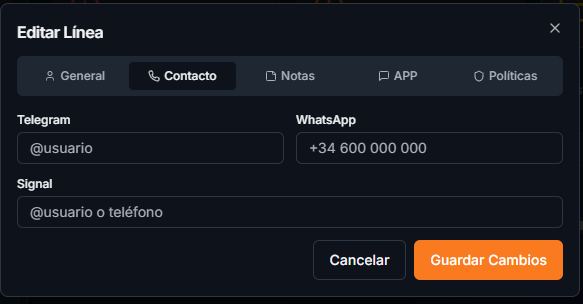 Pestaña Contacto