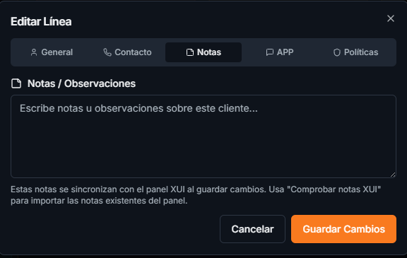 Pestaña Notas