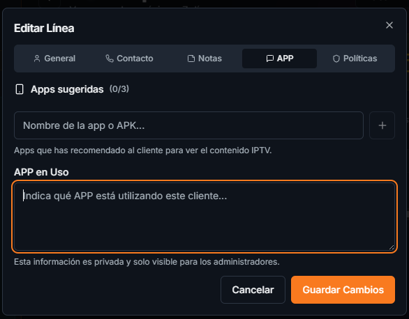 Pestaña APP