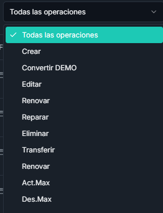 Selector Todas las operaciones