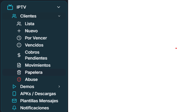 Opción Papelera en el menú de Clientes
