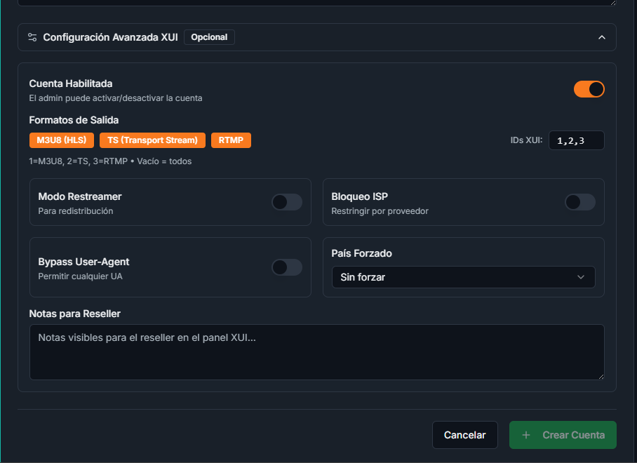 Configuración avanzada XUI