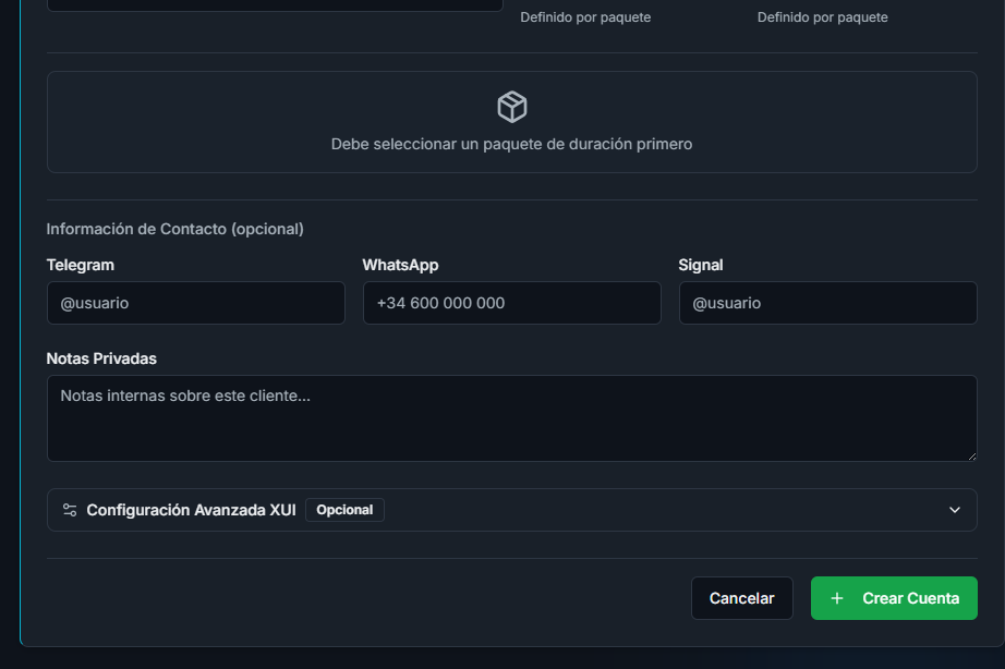 Campos de contacto y notas privadas